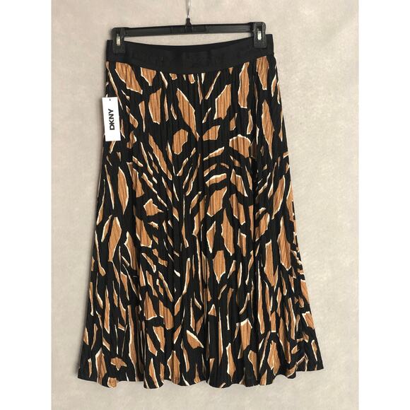 DKNY Hacci Knit Midi Skirt Women's Medium Pleated in Geo Truffle NEW - Picture 4 of 7